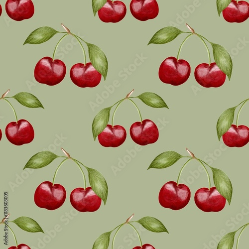 Seamless cherry pattern in watercolor design for textile and packaging use