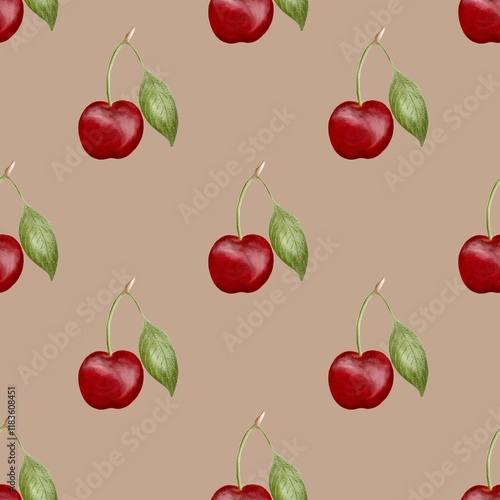 Cherry pattern design in watercolor style for textile and packaging applications