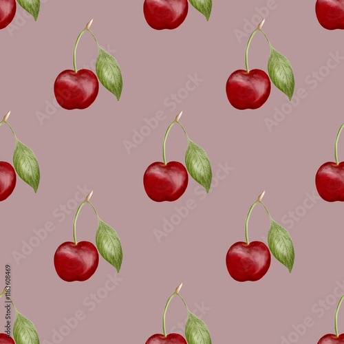 Fresh cherry pattern in watercolor design for fabric and packaging applications