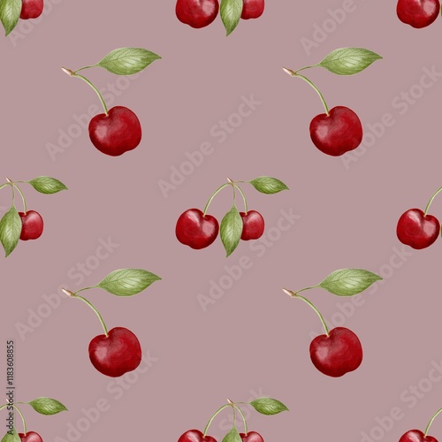 Charming seamless cherry pattern in watercolor for fabric and wrapping design