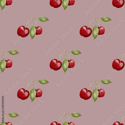Cherry pattern design in watercolor style for textile and wrapping paper