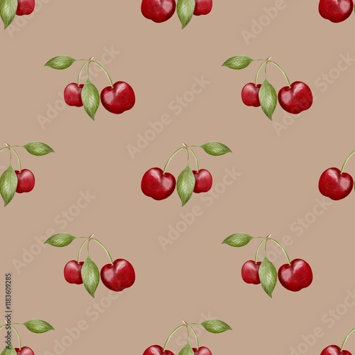 Cherry pattern in watercolor for textile and fabric design