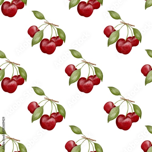 Cherry pattern in watercolor design for seamless textile and fabric use