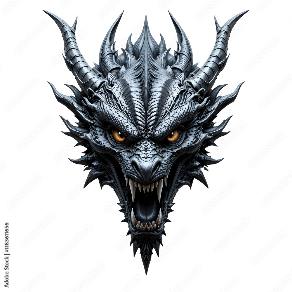 Dragon Face with Scary Look on White Background Dragon Face with Scary Look on White Background