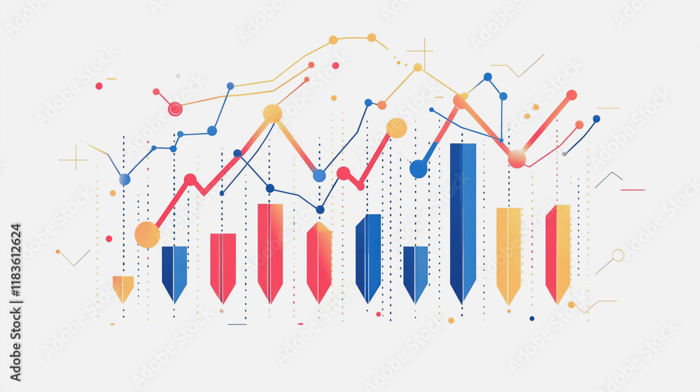 Obraz premium Abstract white background with Colorful charts and graphs with statistics to innovative analyze business potential and forecast future development of companies growth.