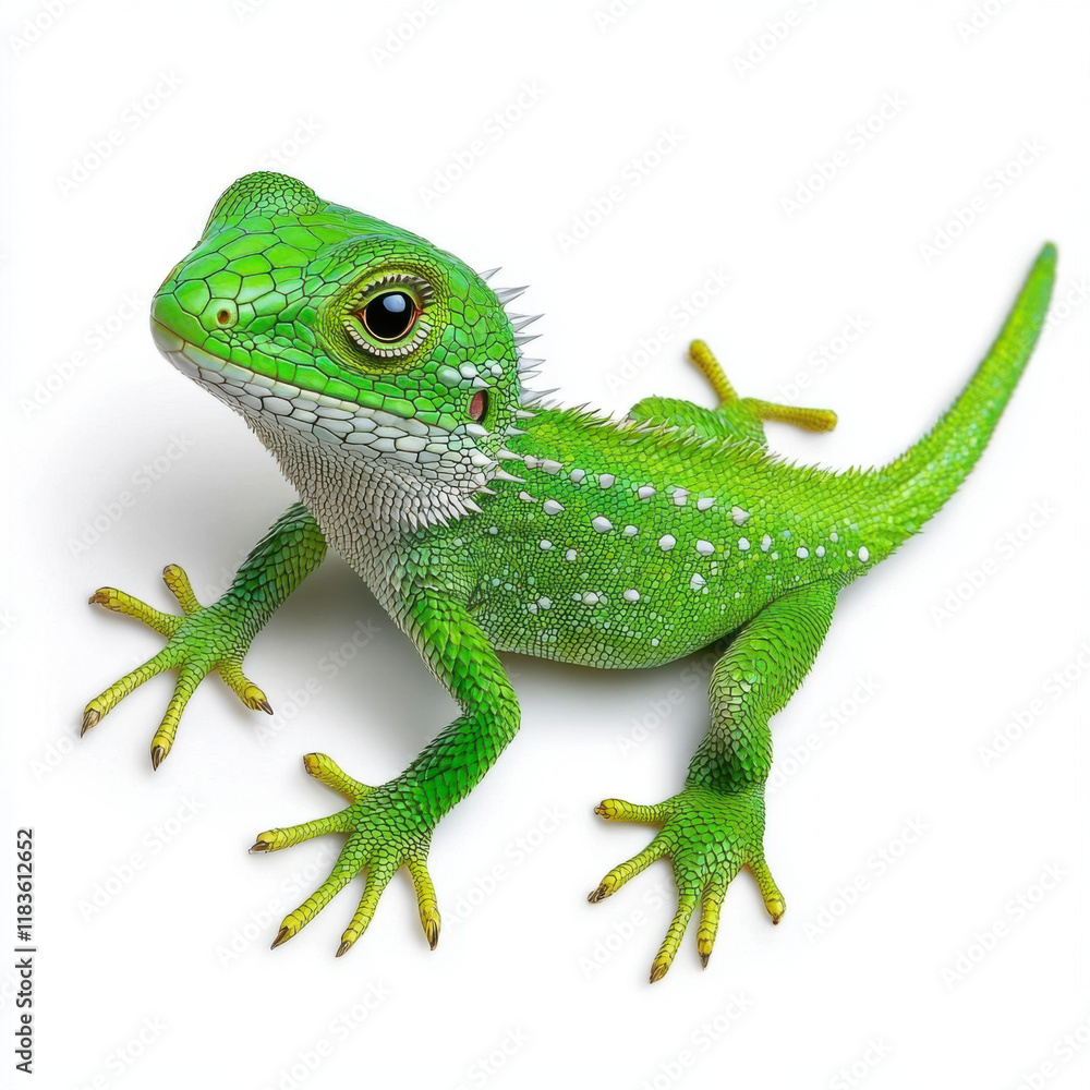 Naklejka premium Vibrant Green Lizard: A Close-Up View of Nature's Jewel