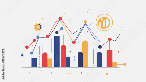 Abstract white background with Colorful charts and graphs with statistics to innovative analyze business potential and forecast future development of companies growth.