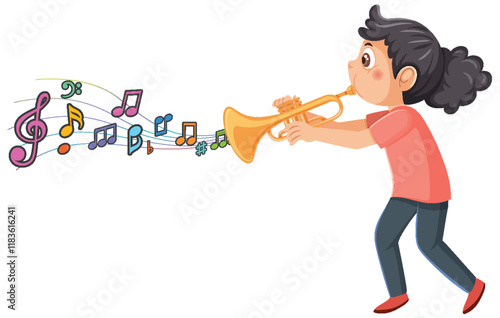 Joyful Music Notes and Trumpet Player