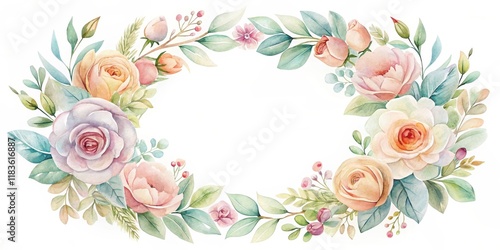 Watercolor floral wreath with pastel colors and soft petals , aesthetic, flowers,  aesthetic, flowers, garden, botanical