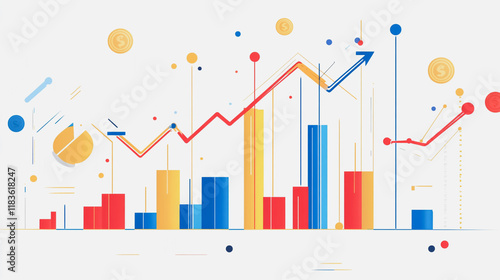 Abstract white background with Colorful charts and graphs with statistics to innovative analyze business potential and forecast future development of companies growth.
