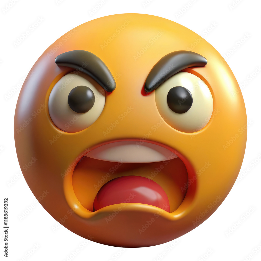 Angry face emoji 3d icon in cartoon plastic style minimal isolated on transparent white background, clipping path Angry face emoji 3d icon in cartoon plastic style minimal isolated on transparent white background, clipping path