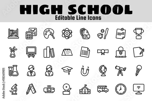 High school outline icon set