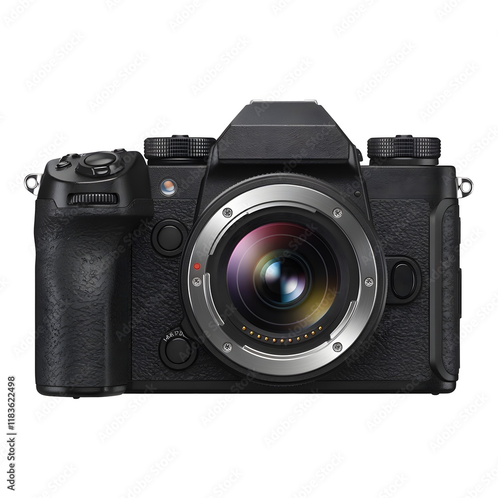 Mirrorless Digital Camera with Prominent Lens Mount and Control Dials. Mirrorless Digital Camera with Prominent Lens Mount and Control Dials.