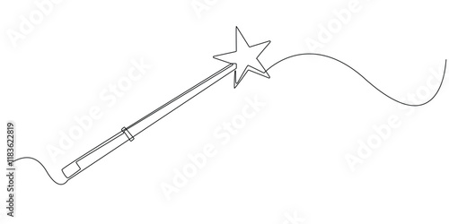continuous line drawing of magic wand with star head.one line drawing of magic wand for carnival event.single line vector illustration.isolated white background