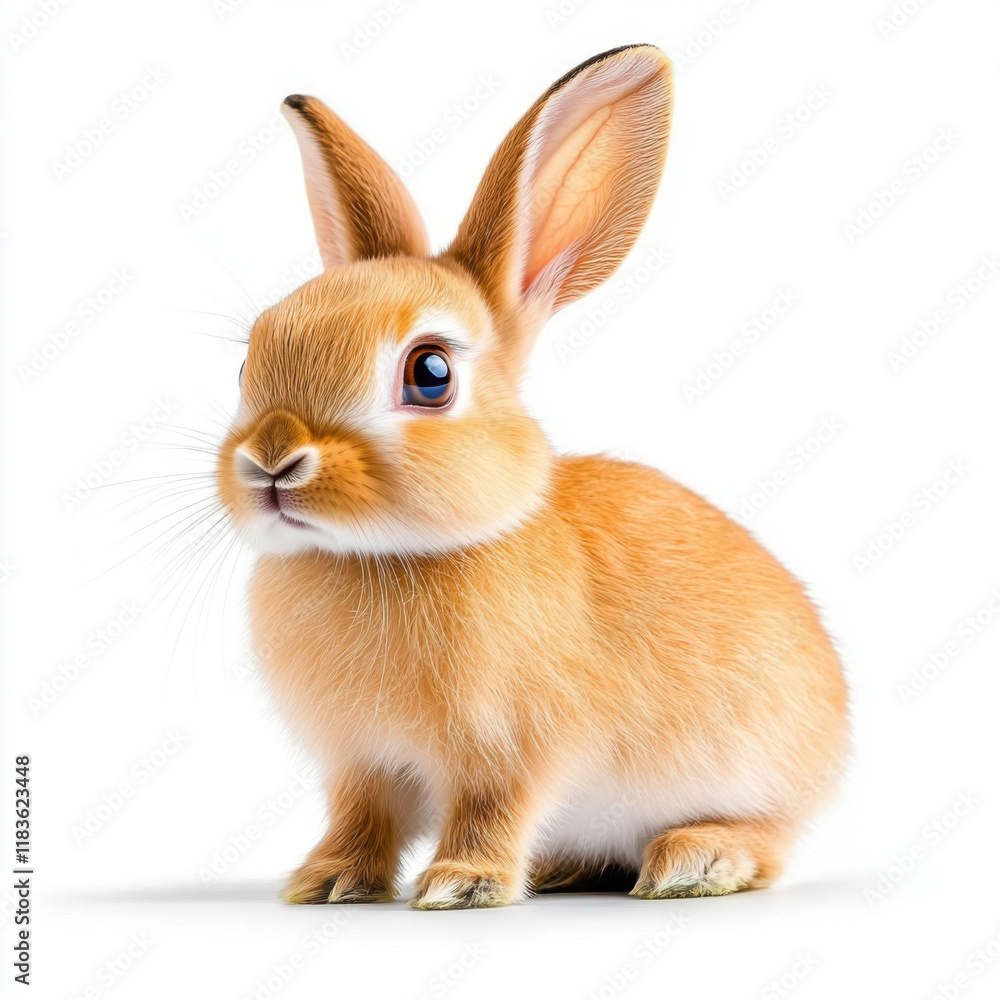 Fototapeta premium A fluffy bunny, ears perked, gazing sweetly. Pure adorable charm!