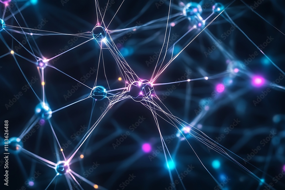 Artificial intelligence and digital technology with glowing lines and neural network connections, dark background Artificial intelligence and digital technology with glowing lines and neural network connections, dark background