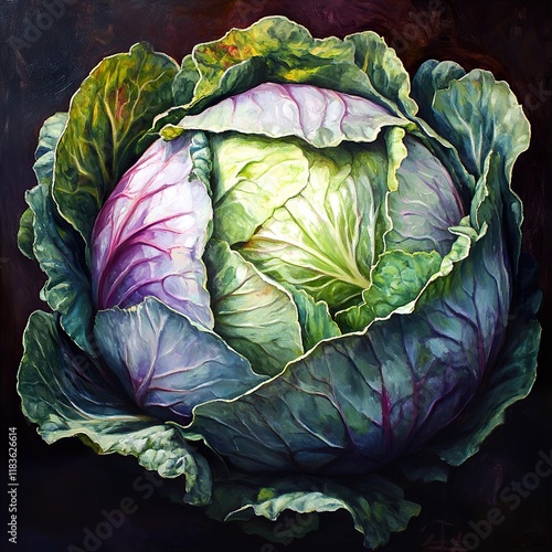 Vibrant Red Cabbage Still Life: A Close-Up Painting photo