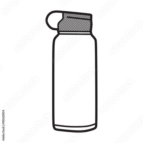 black and white line art, vector, water bottle