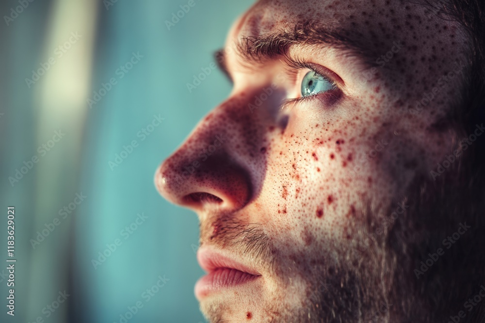 Close up profile of a young man with freckles Close up profile of a young man with freckles