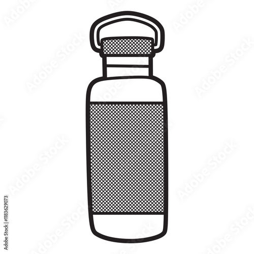 black and white line art, vector, simple water bottle