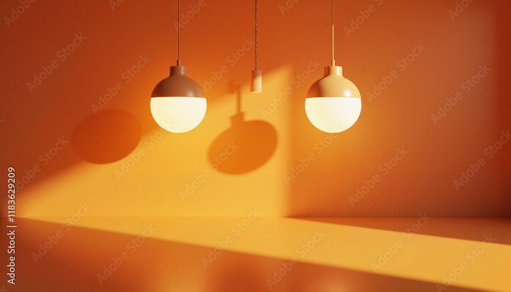 Dopamine-colored lamps casting playful shadows on vibrant wall, ambiance Dopamine-colored lamps casting playful shadows on vibrant wall, ambiance