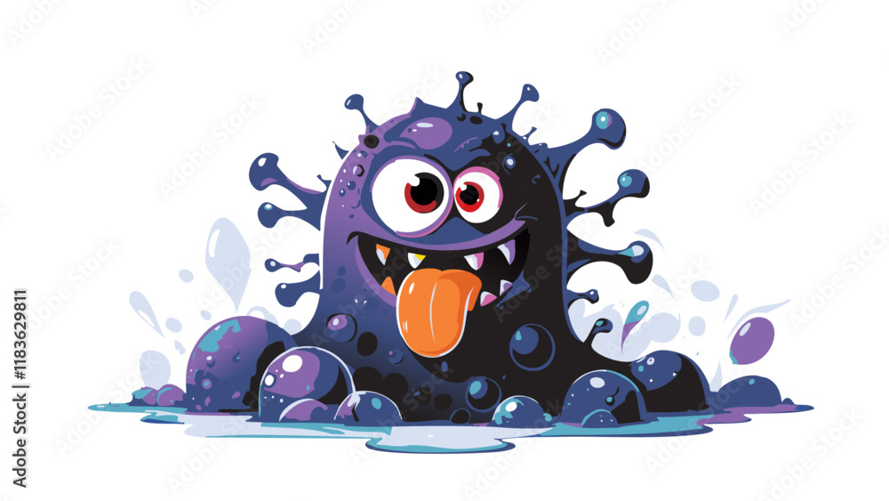 Obraz premium Funny cartoon monster with a book and an owl under the sun