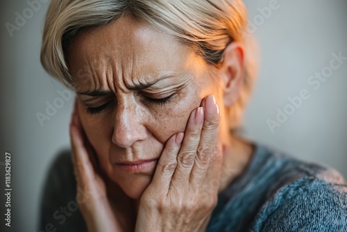 Woman experiencing facial pain and discomfort photo