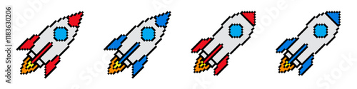 Rocket icon pixel art vintage illustration