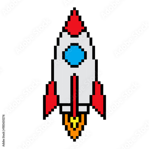 Rocket icon pixel art vintage illustration