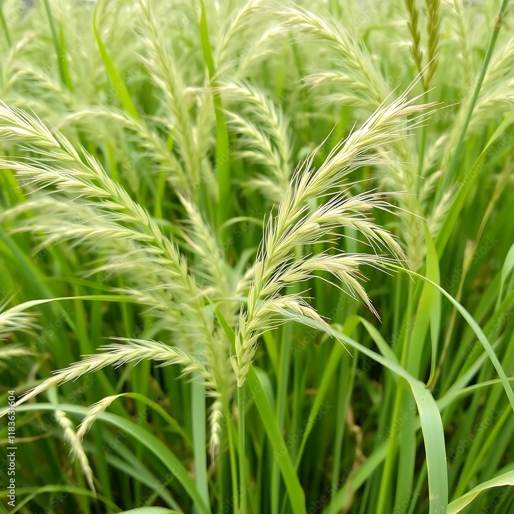 Delicate, Light Green Grass Flower Head Against a Light Blue Sky Delicate, Light Green Grass Flower Head Against a Light Blue Sky