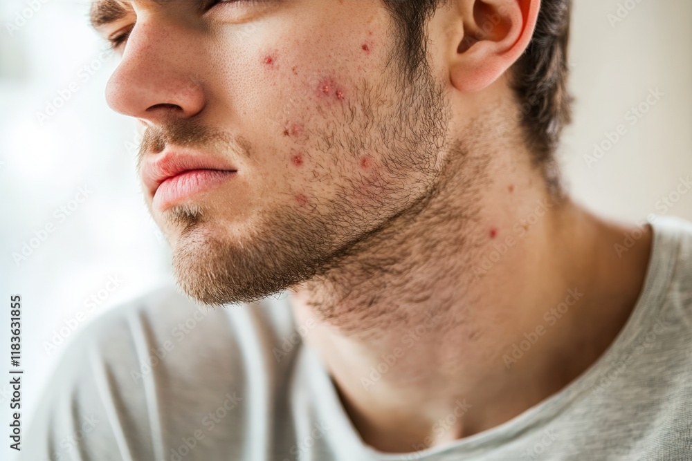 Obraz premium Young Man With Acne On Face And Neck