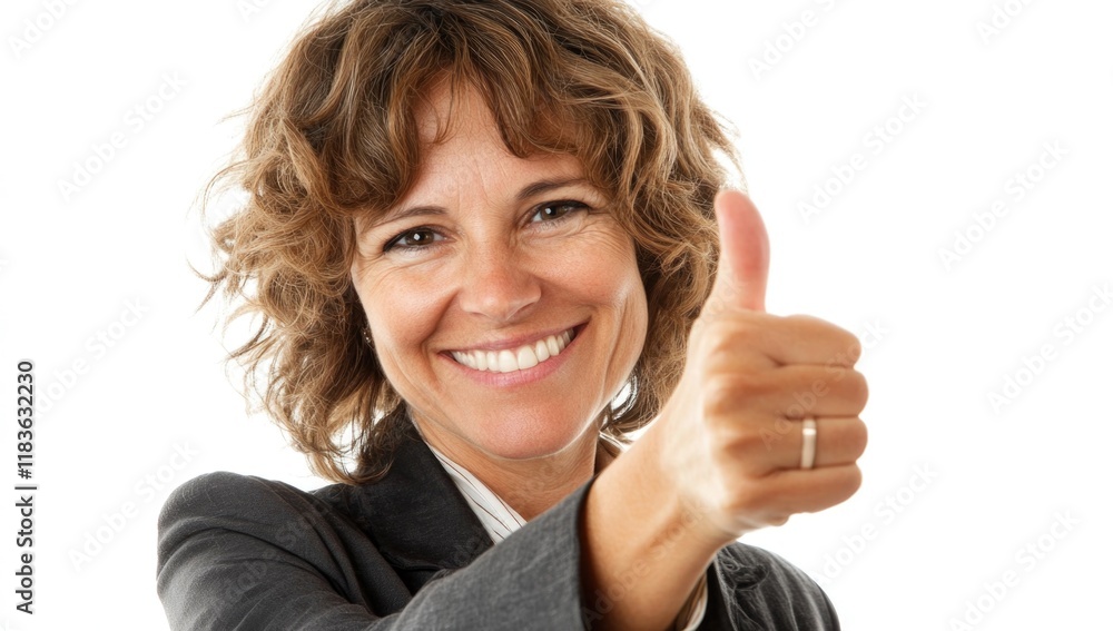 In a vibrant, well-lit environment, a confident woman smiles broadly while giving a thumbs up. Her friendly demeanor showcases enthusiasm, reflecting a positive, professional attitude. Generative AI In a vibrant, well-lit environment, a confident woman smiles broadly while giving a thumbs up. Her friendly demeanor showcases enthusiasm, reflecting a positive, professional attitude. Generative AI