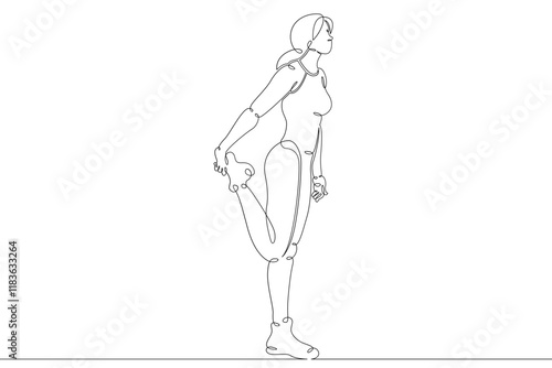Young girl woman in fitness sportswear.One continuous drawing line  logo single hand drawn art doodle isolated minimal illustration.