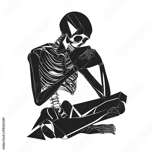 Sitting Skeleton, Abstract Art, Thoughtful Pose photo