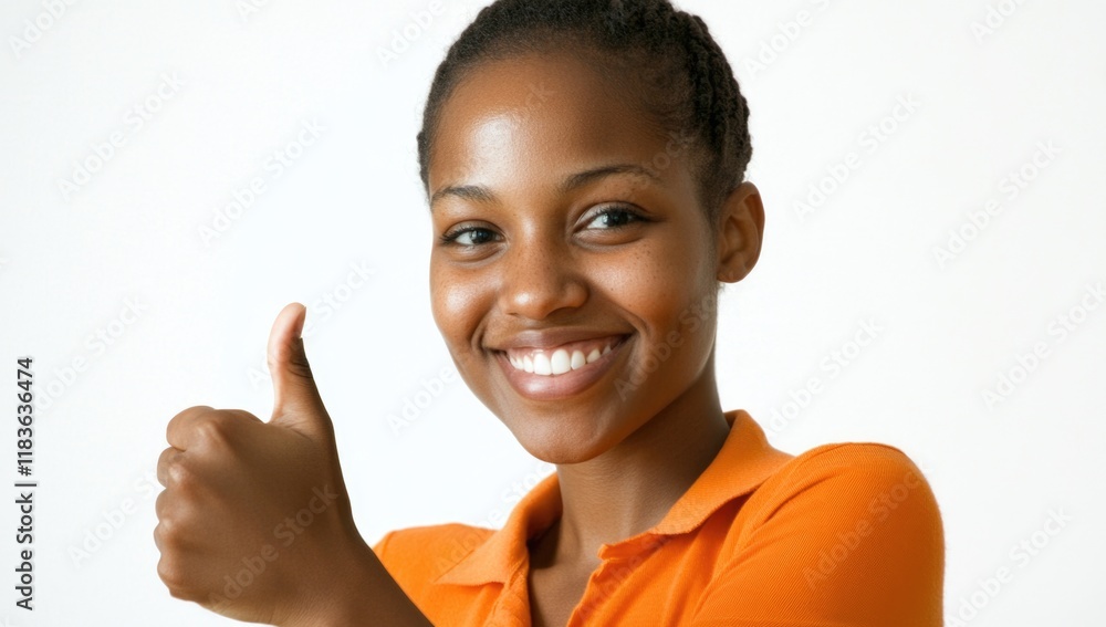 A young woman radiates joy and confidence, smiling widely while giving a thumbs up gesture. Generative AI A young woman radiates joy and confidence, smiling widely while giving a thumbs up gesture. Generative AI