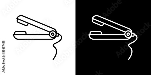 Hair straightener icon set in stroke style