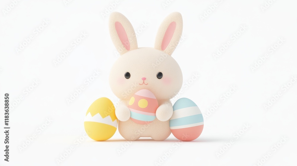 Fototapeta premium A rabbit holding three eggs in its mouth