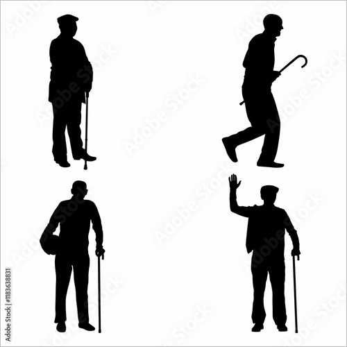 collection of silhouettes of grandfather with a stick