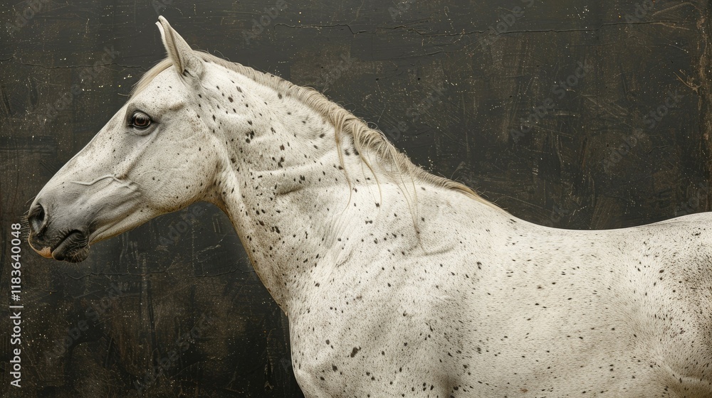 Obraz premium A close-up profile of a white horse against a dark background.