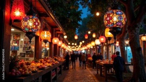 Wallpaper Mural Colorful Ramadan lanterns illuminating the street at night, traditional oriental style and festive atmosphere. Islam, faith, religion, traditions Torontodigital.ca