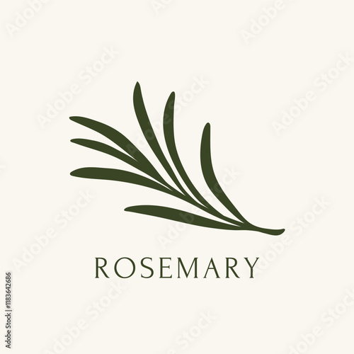 Green rosemary branch, flat vector illustration