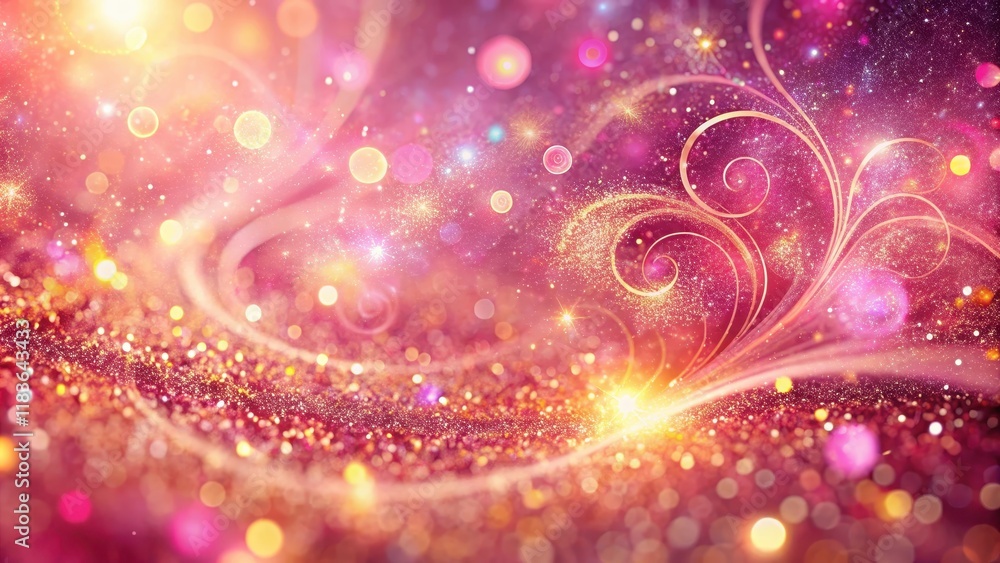 Fototapeta premium Glittery pink background with iridescent sparkles and swirling patterns