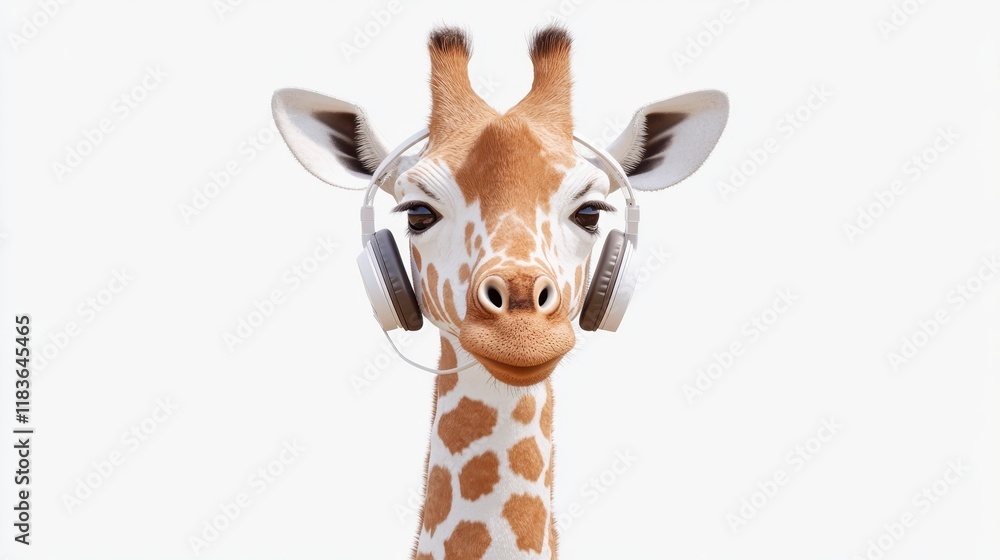 Obraz premium A giraffe wearing headphones