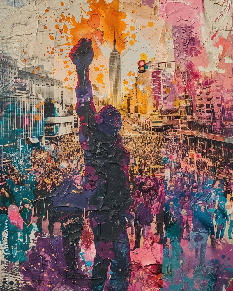 Fototapeta premium Capture the evolution of womens rights movements worldwide through an aerial view collage Show iconic landmarks symbolizing progress, unity, and empowerment