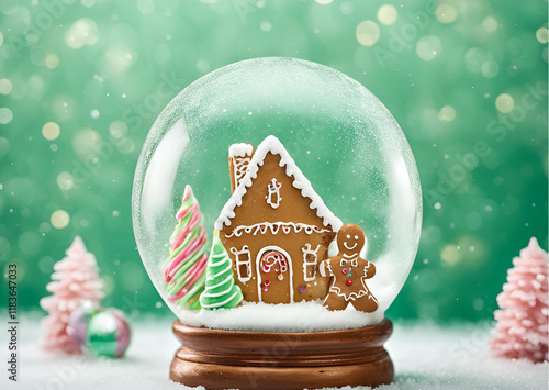 Festive Gingerbread House Snow Globe Christmas Scene
