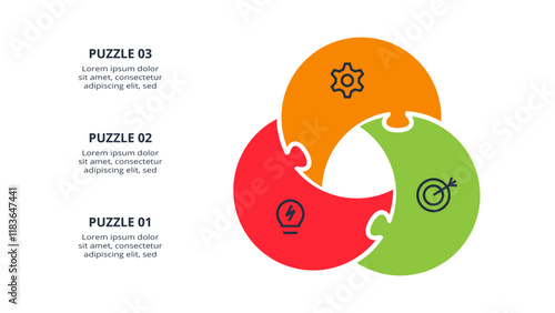 Puzzle infographic with 3 elements, presentations, vector illustration. Template for web