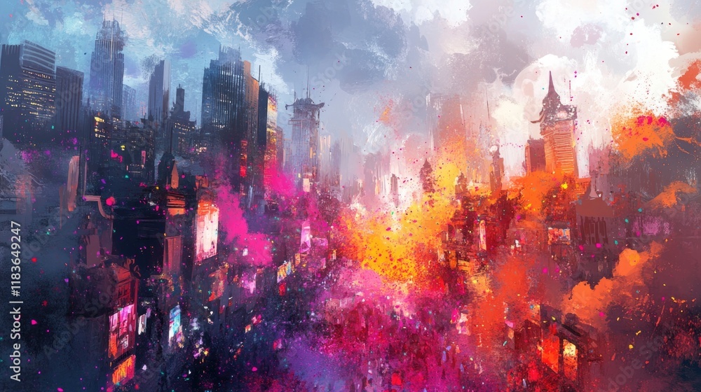 Fototapeta premium Vibrant cityscape with dramatic colors and surreal lighting effe