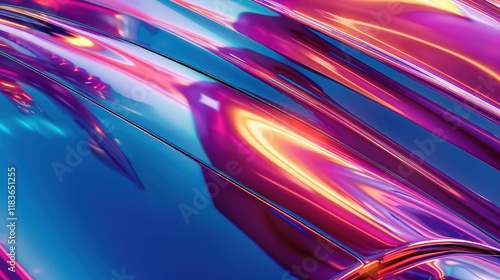 Capture the sleek, reflective surface of a luxury cars hood, showcasing the metallic sheen and vibrant color gradients Highlight every curve and detail in a photorealistic style photo