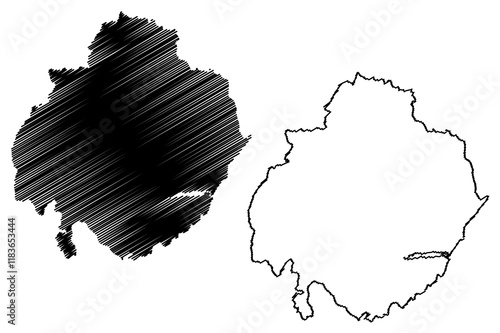 Teignbridge Non-metropolitan district (United Kingdom of Great Britain and Northern Ireland, ceremonial county Devon or Devonshire, England) map vector illustration, scribble sketch map