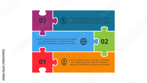Puzzle infographic with 3 elements, presentations, vector illustration. Template for web